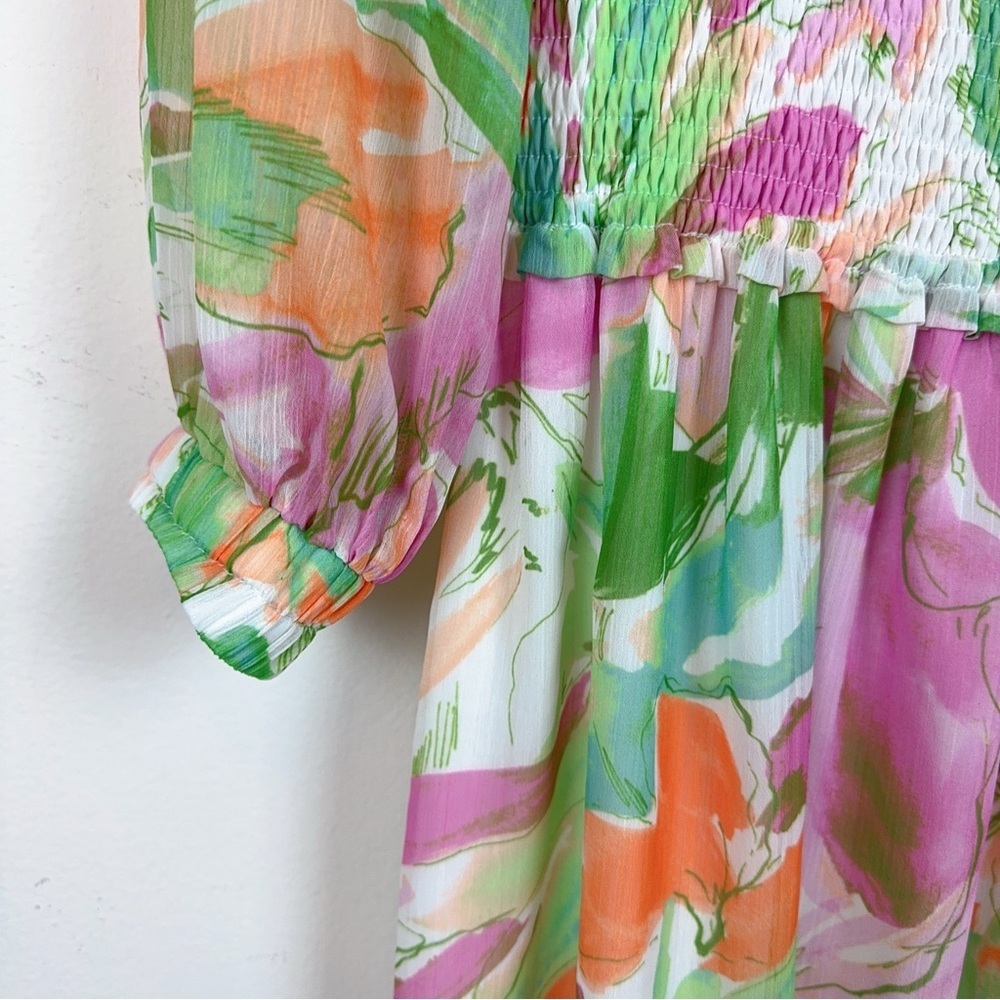 NWT Lost + Wander Painterly Love Smocked Maxi Dress in Multi Color One Size - Picture 5 of 7
